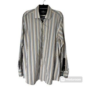 Claudio Lugli Striped Men’s Shirt Mens XXL Italy Cotton Paisley Accents Dressy